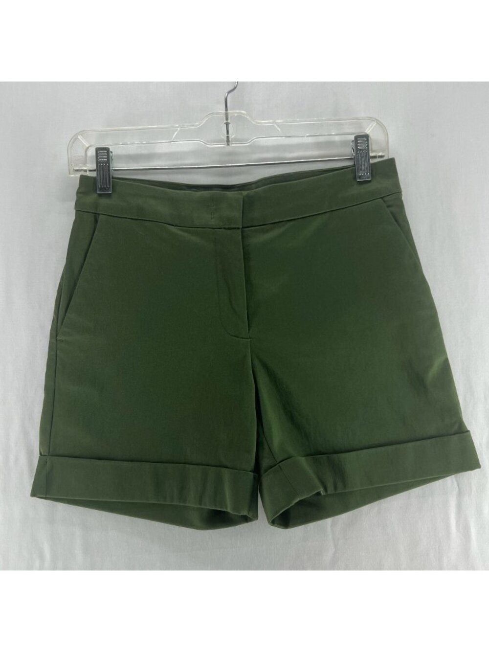 Hallhuber Tailored Shorts Women 34 US 4 Cuffed Stretch Twill Pockets Olive Green